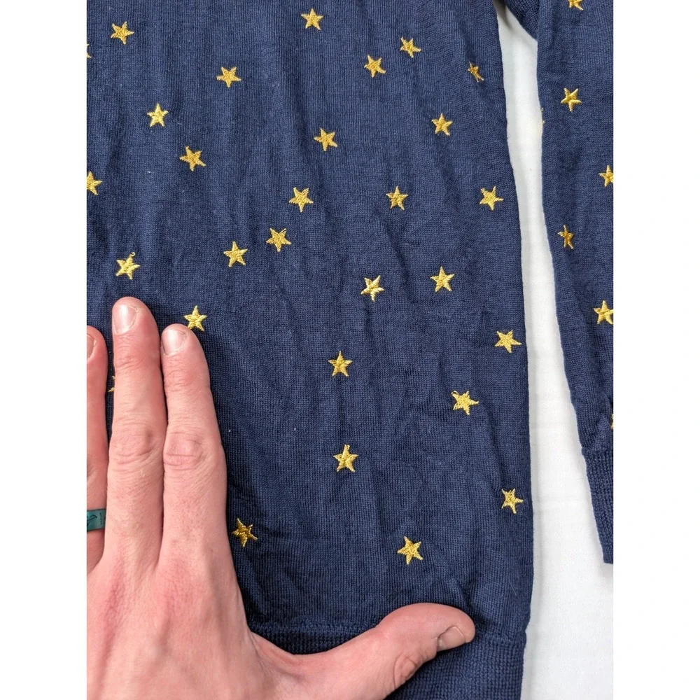 J Crew Merino Wool Womens Sweater Medium Navy Blue Stars Long Sleeve - Picture 3 of 9
